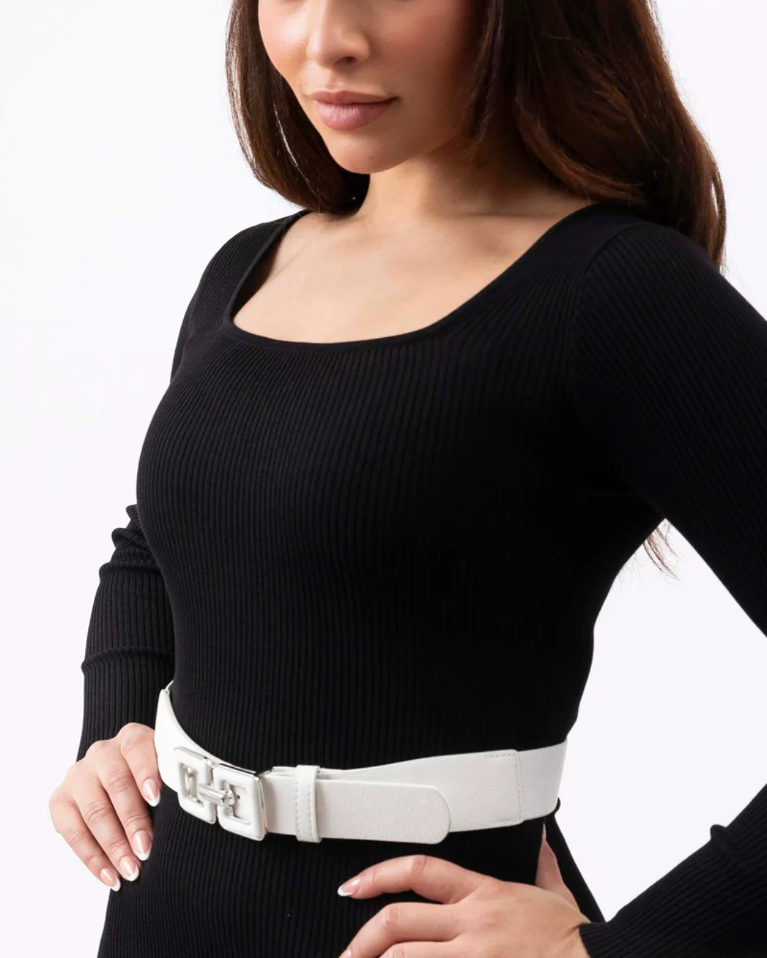Doubled Buckle Elasticated Belt - White
