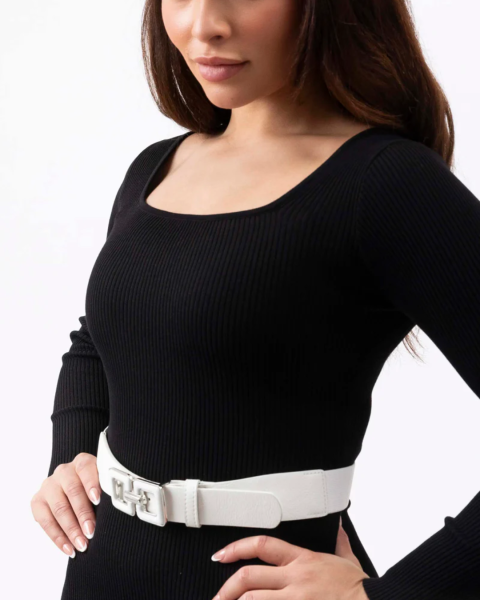 Doubled Buckle Elasticated Belt - White