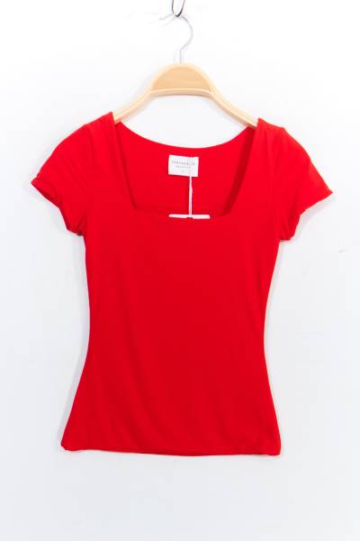 Square Neck Fitted Top - Red