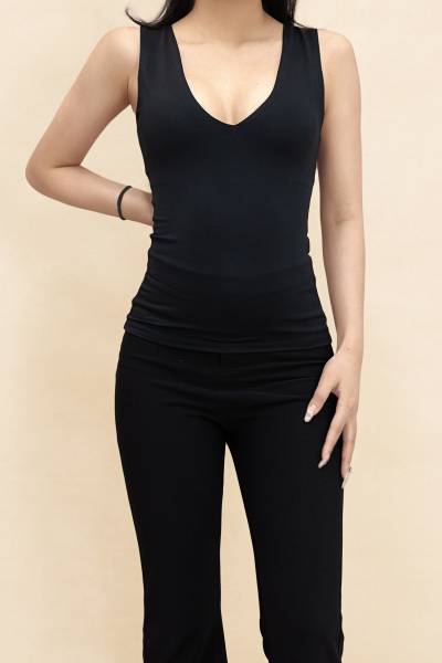 Plunging V Neck Tank Top - Black