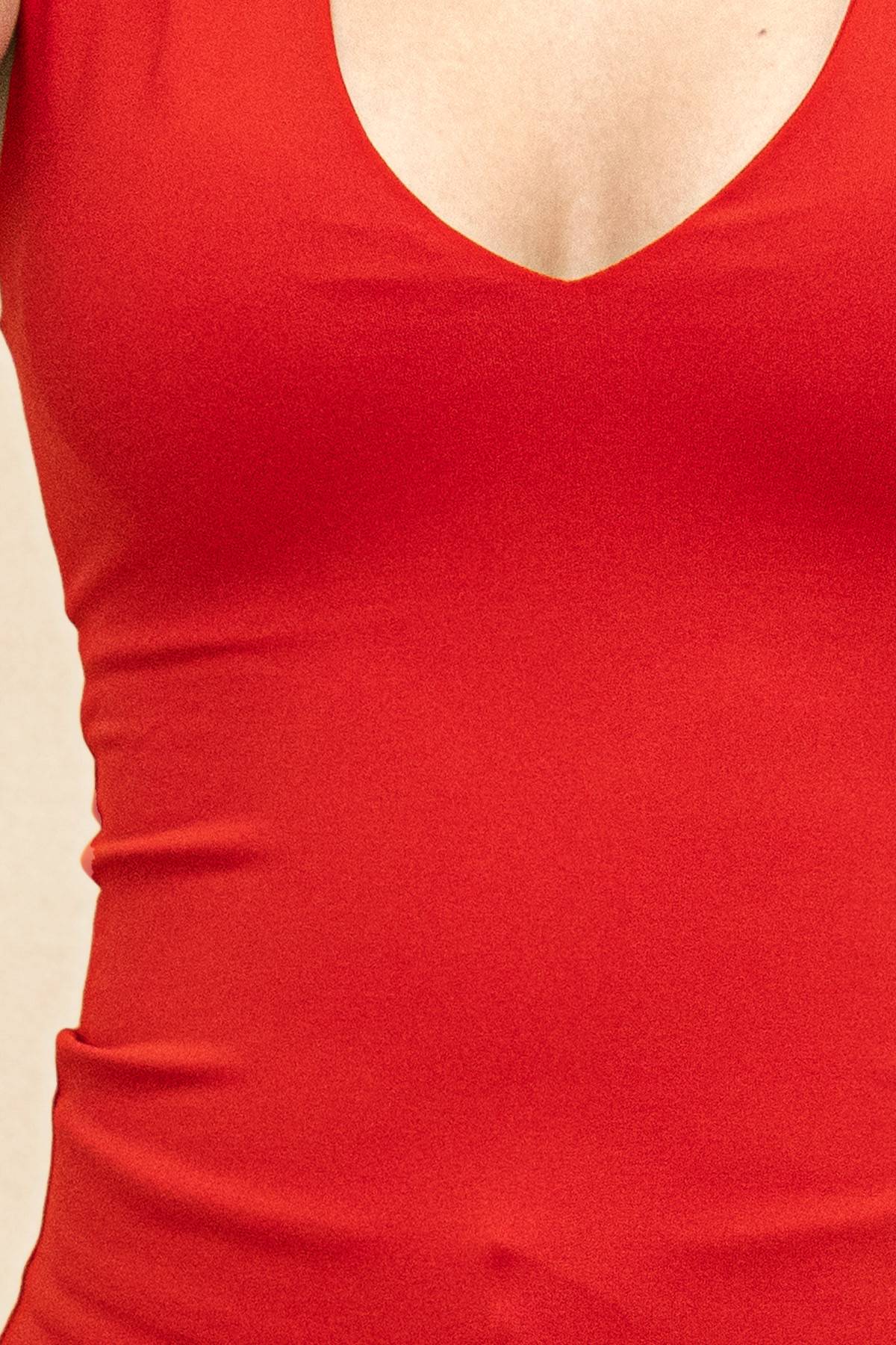 Plunging V Neck Tank Top - Red