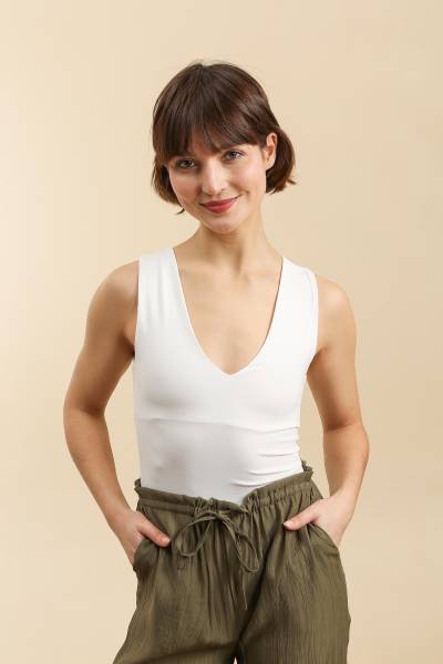 Plunging V Neck Tank Top - White
