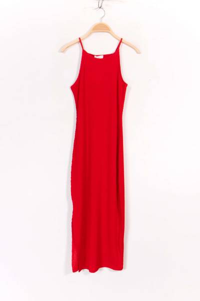 Long Stretch Textured Fabric Dress - Red