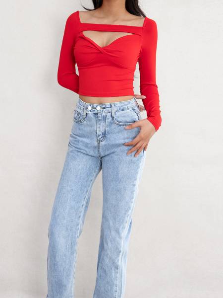 Crossed Neckline Top - Red