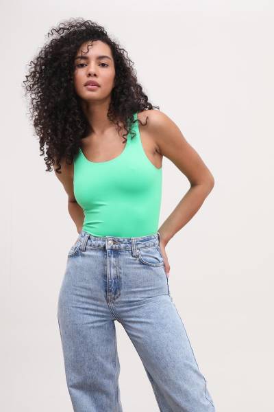 Low Cut Tank Bodysuit - Green