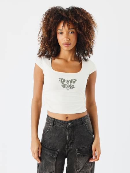 Project X Paris Butterfly Crop Top - Beige