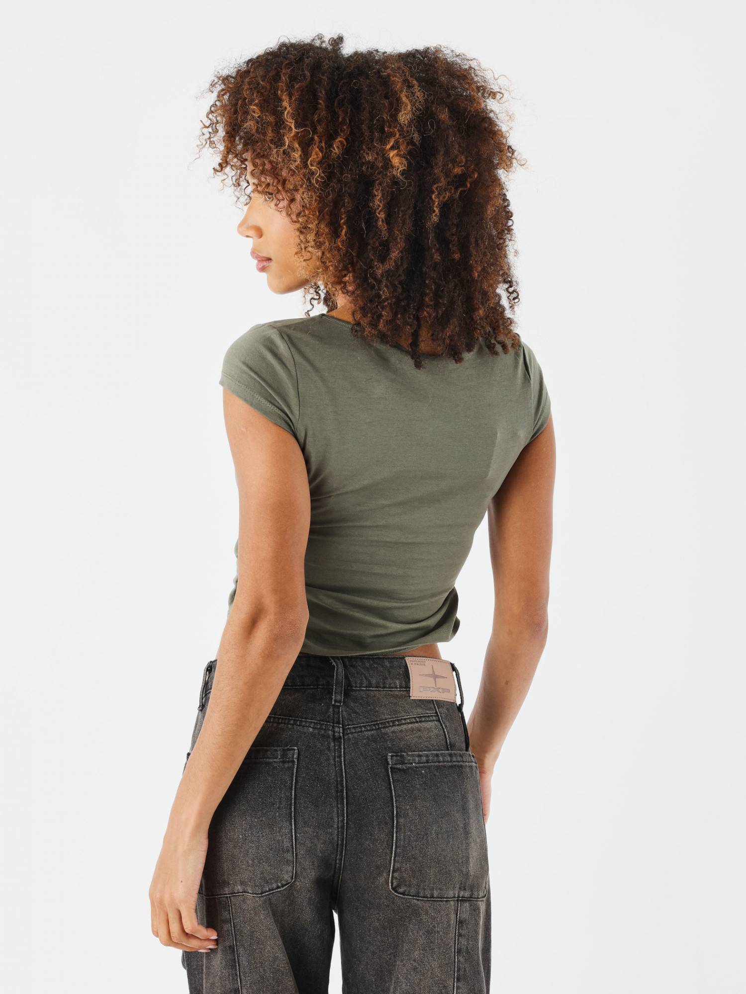 Project X Paris Butterfly Crop Top - Khaki