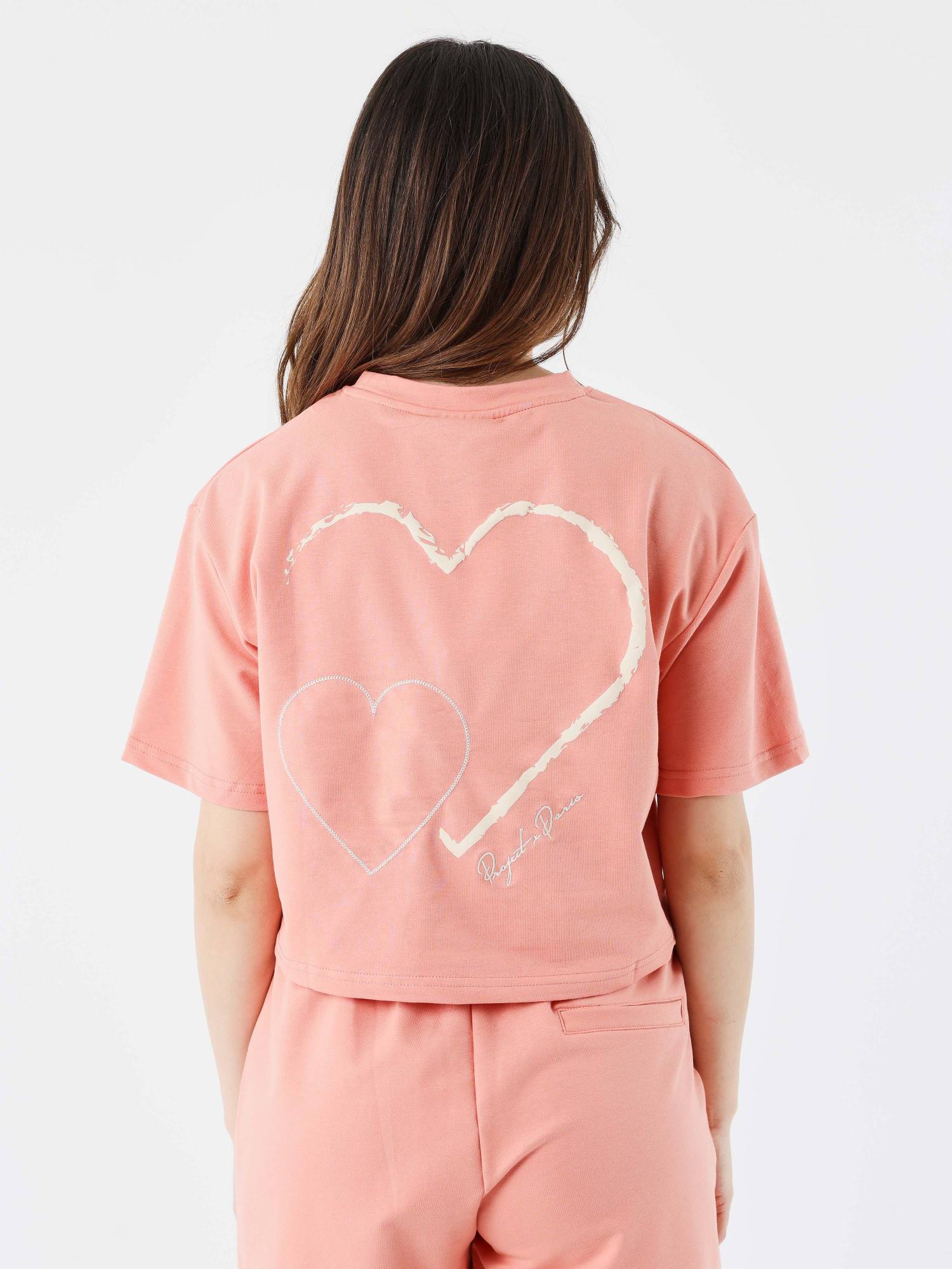 Project X Paris Crop Top Tee Wicker Heart - Peach