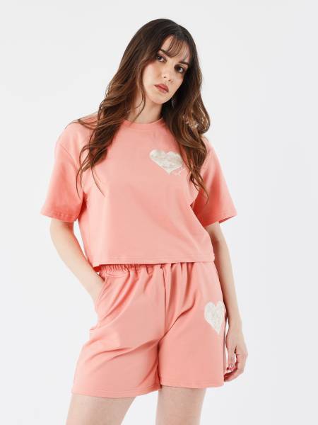 Project X Paris Crop Top Tee Wicker Heart - Peach