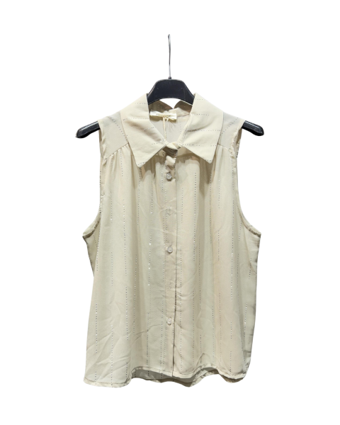 Rhinestones Detail Shirt - Beige