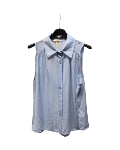 Rhinestones Detail Shirt - Sky Blue