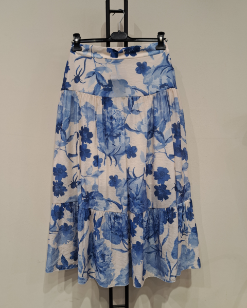 Floral Tiered Midi Skirt - Blue