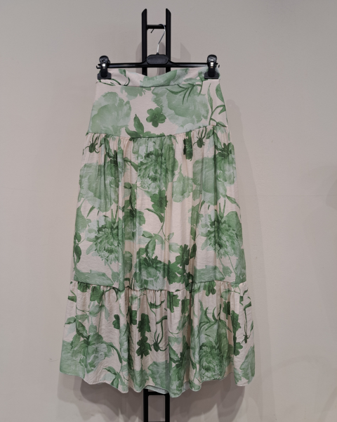 Floral Tiered Midi Skirt - Green