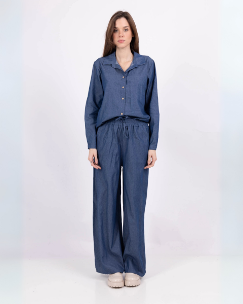 Cotton Denim Coloured Pants - Blue