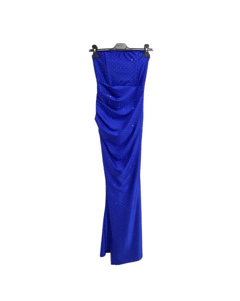 Rhinestone Maxi Dress with Lace-Up Back - Royal Blue