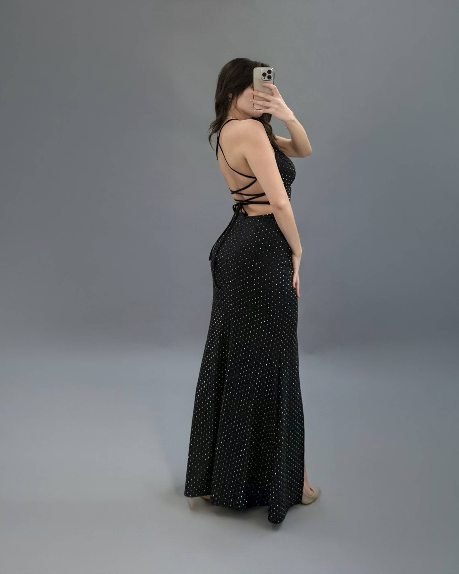 Rhinestone Halter Maxi Dress - Silver