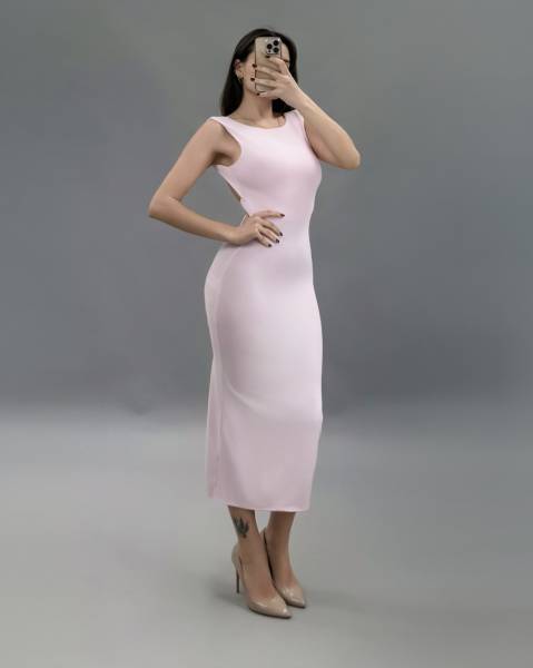 Open Back Long Dress - Pink