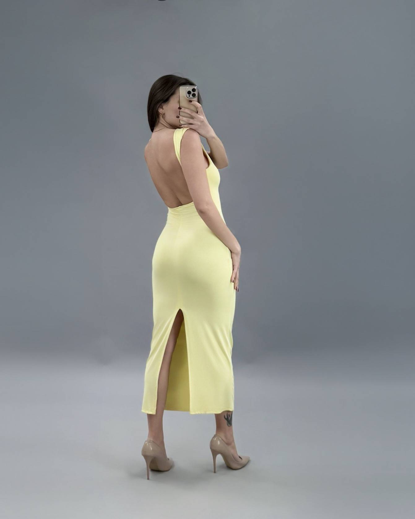 Open Back Long Dress - Yellow