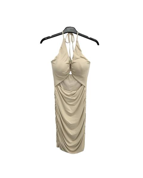 Halter Cut-Out Mini Dress - Beige