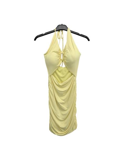 Halter Cut-Out Mini Dress - Yellow