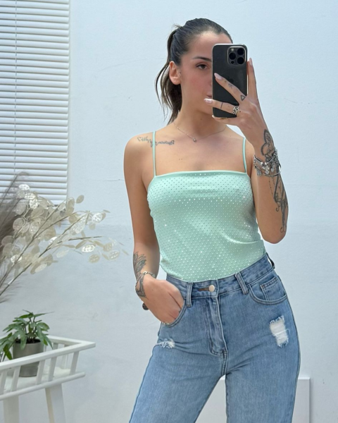 Rhinestone Bodysuit - Mint