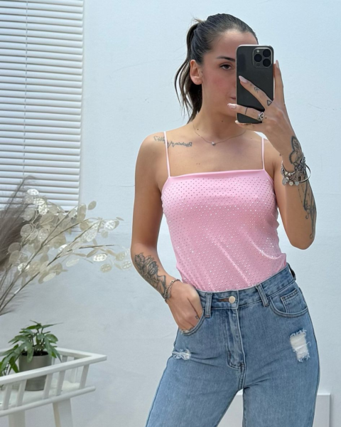 Rhinestone Bodysuit - Pink