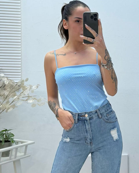 Rhinestone Bodysuit - Sky Blue