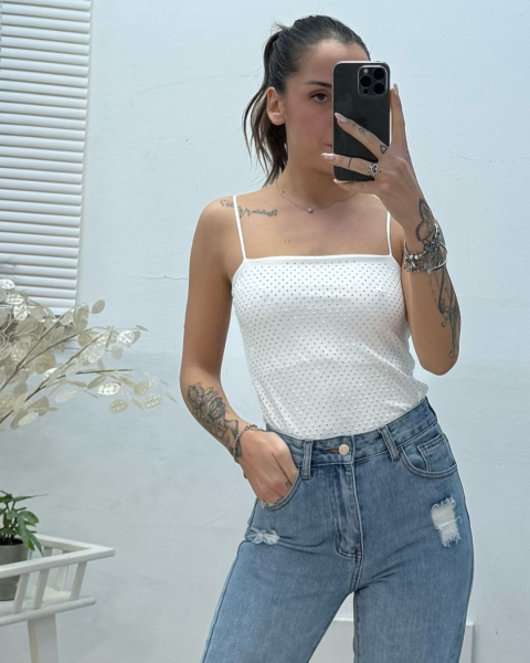 Rhinestone Bodysuit - White
