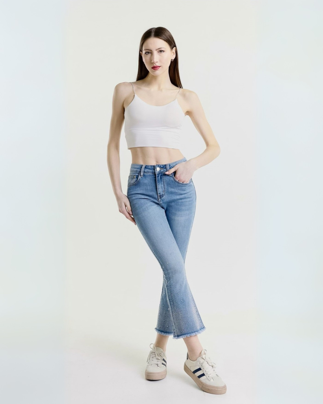 Flared Strass Jeans - Blue