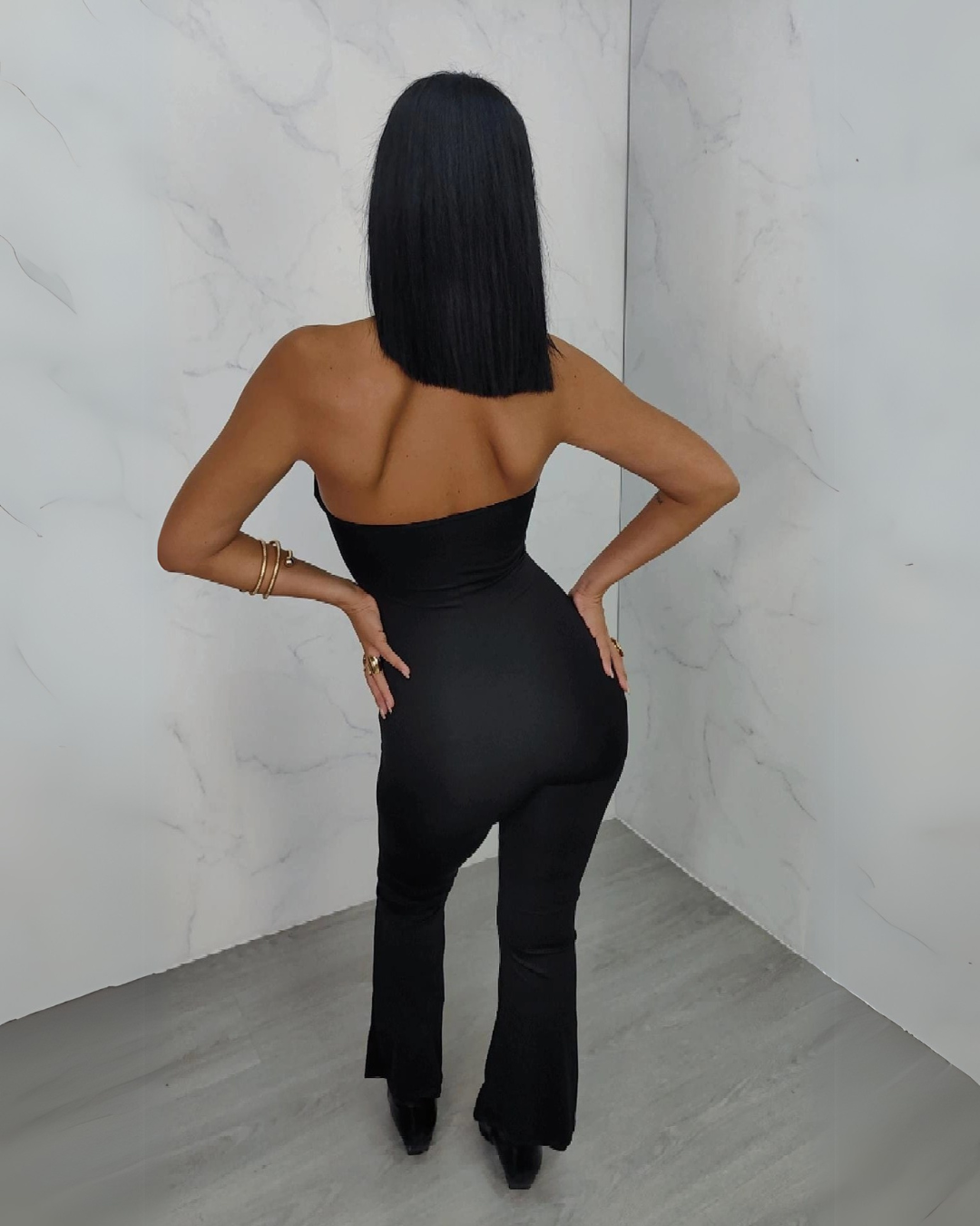 Strapless Plunge Jumpsuit - Black