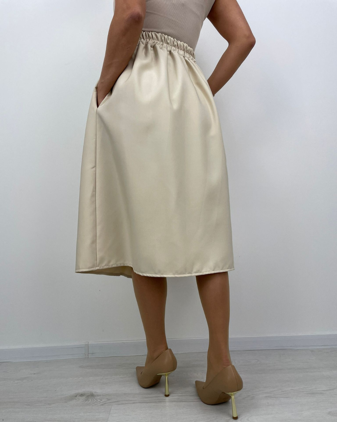 Solid Colour Skirt - Beige