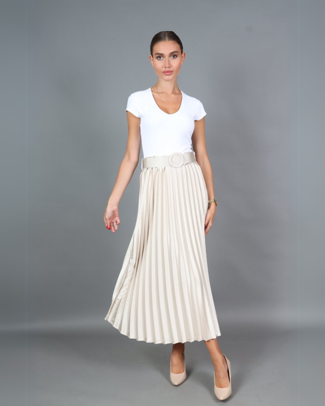 Pleated Skirt - Beige
