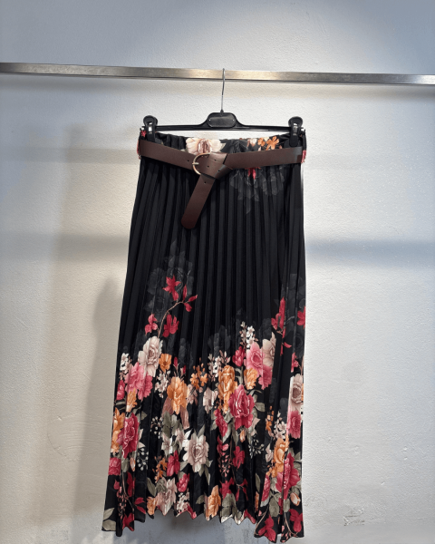 Pleated Printed Skirt - Black