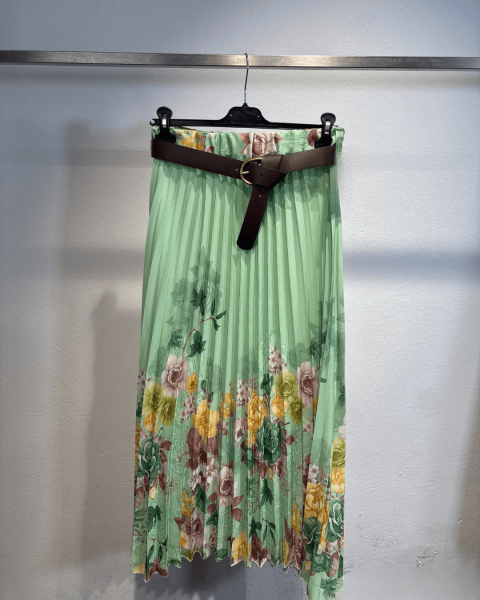 Pleated Printed Skirt - Mint