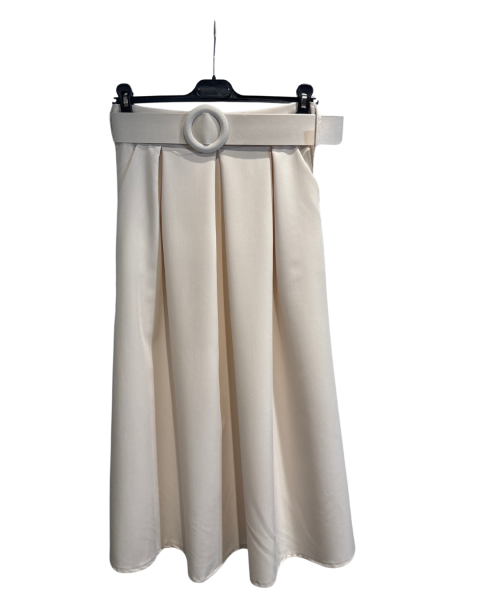 Solid Colour Skirt with Belt - Beige