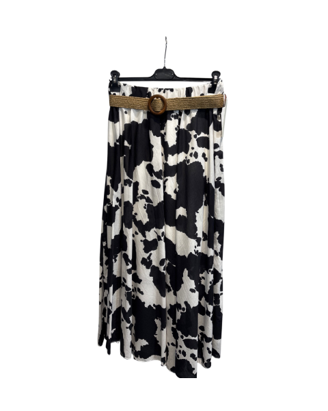 Printed Skirt with Belt - Black