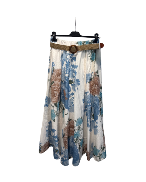 Printed Skirt with Belt - Sky Blue
