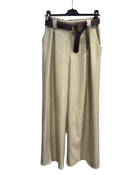 Striped Wide Leg Pants - Beige