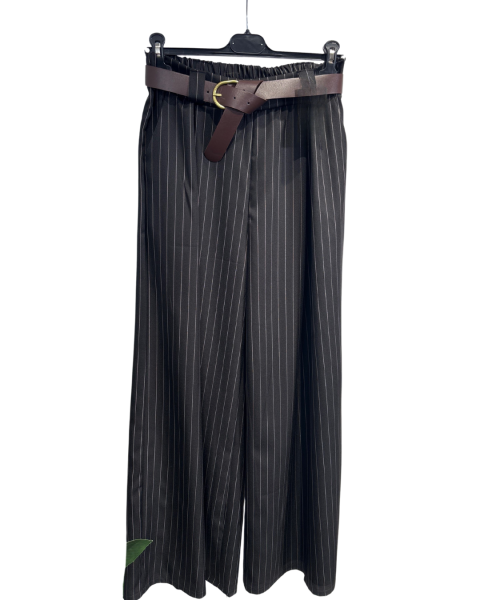 Striped Wide Leg Pants - Black