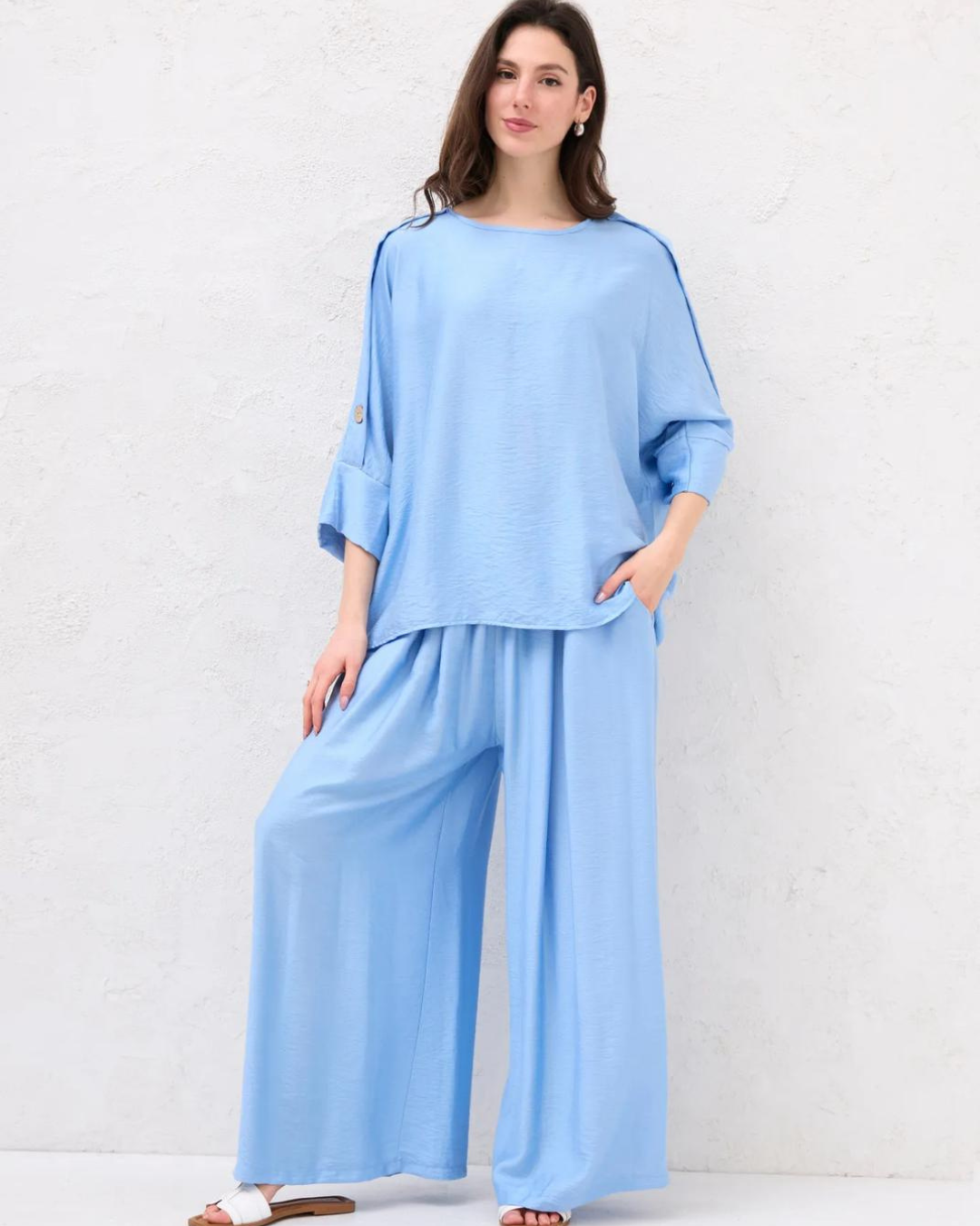 Wide Leg Pants - Sky Blue