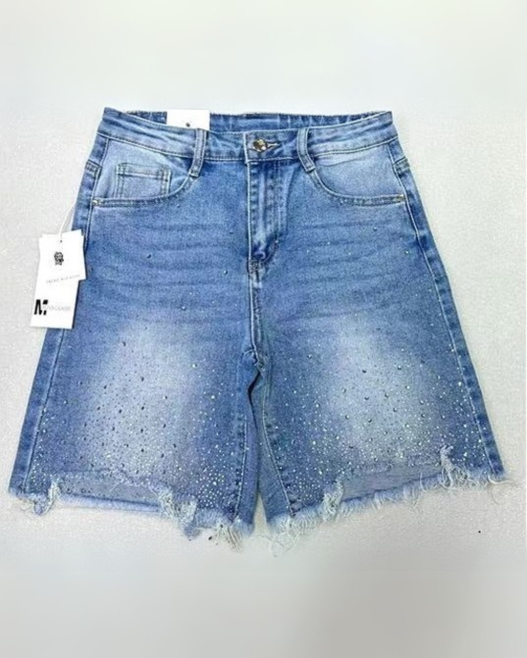Denim Bermuda Shorts with Strass - Blue