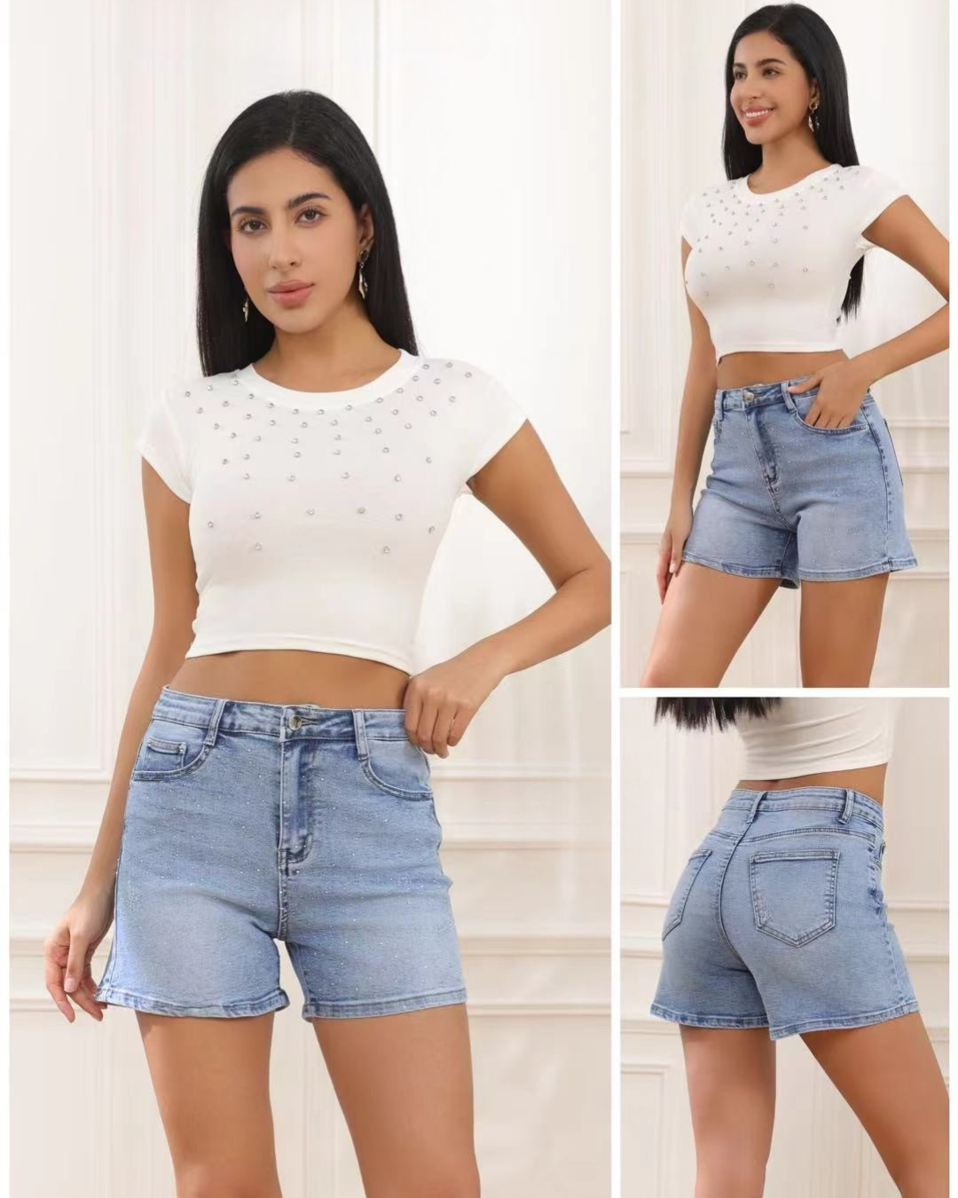 Denim Shorts with Strass - Blue