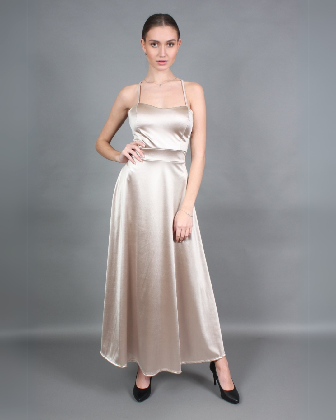 Open Back Maxi Dress - Beige