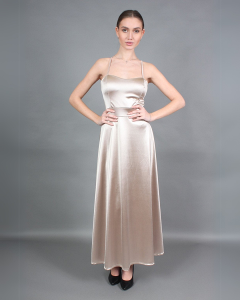 Open Back Maxi Dress - Beige