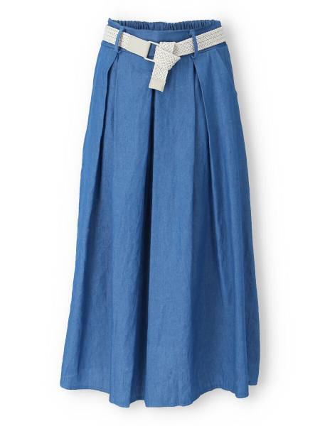 Long Denim Look Skirt - Blue
