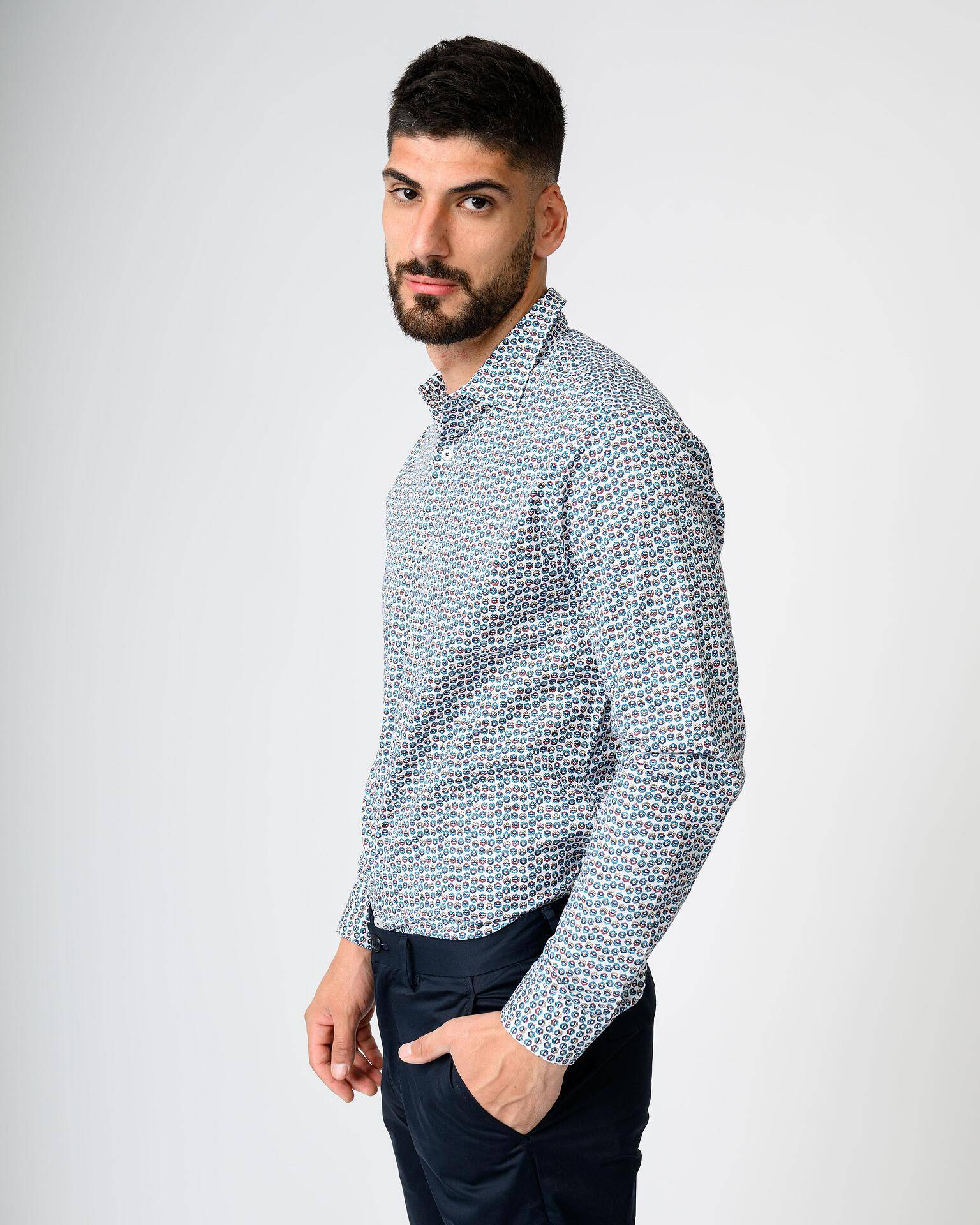 Mini Print Detail Shirt - Blue