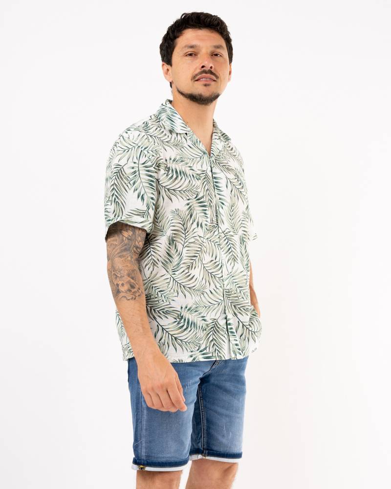 Printed Linen Mix Shirt - Green