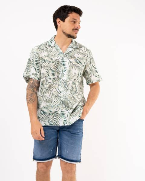 Printed Linen Mix Shirt - Green
