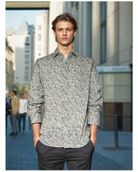 Printed Linen Mix Shirt - Blue