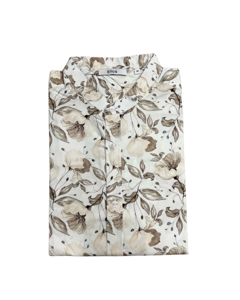 Mandarin Collar Printed Shirt - Beige